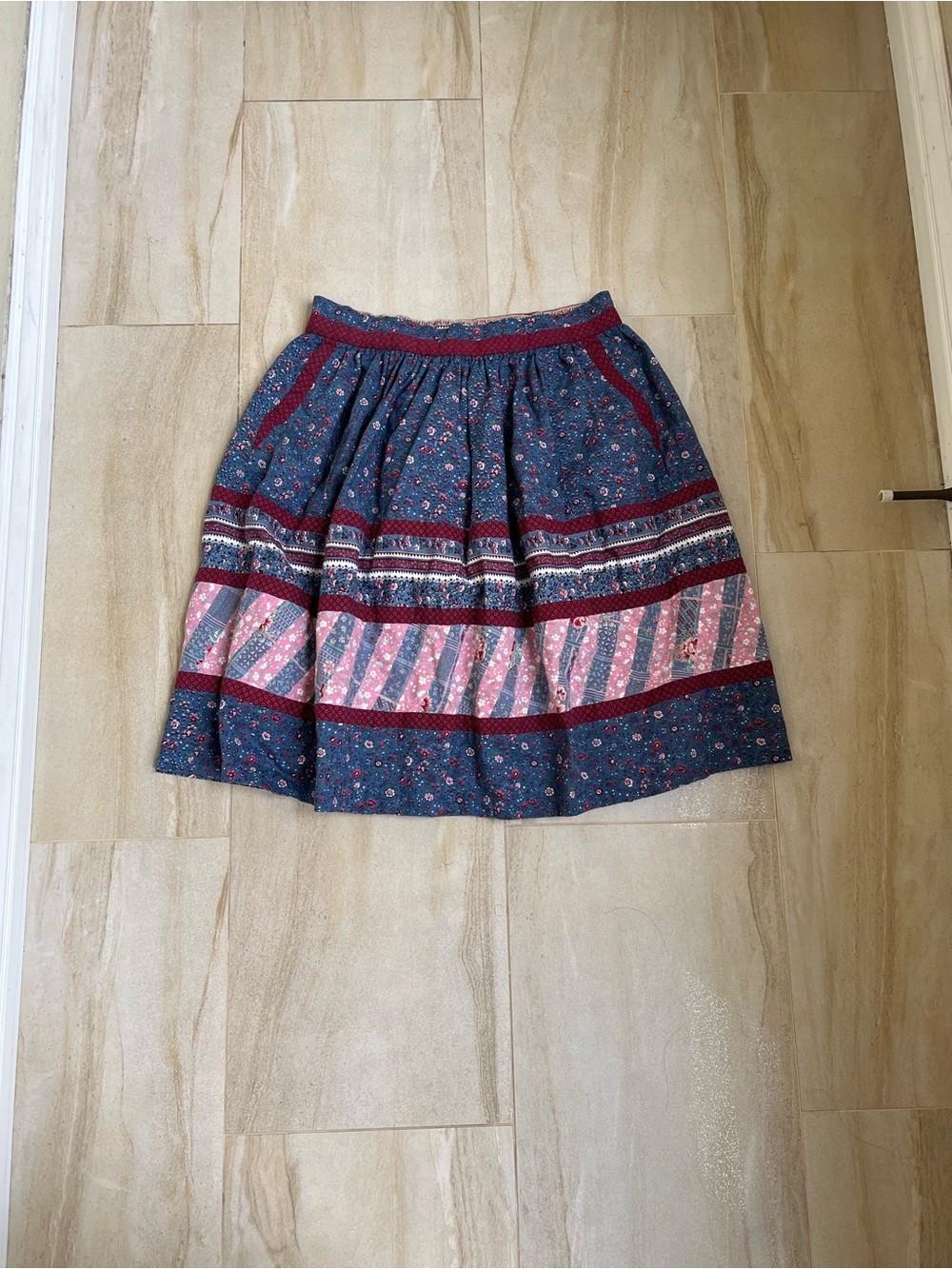 Vintage Wrap Cotton Multi Color Patterned Reversible Skirt